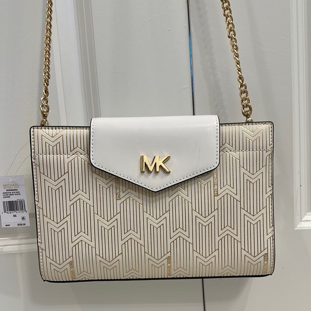 Michael Kors Optic White and Gold Crossbody Bag with Chain Strap